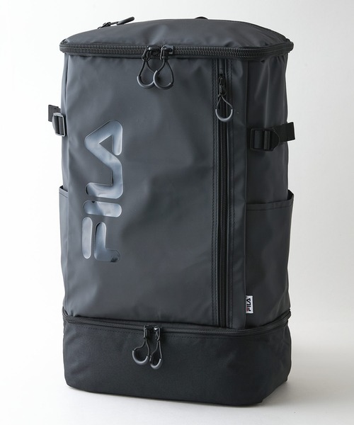 FILA(フィラ)の「【FILA/フィラ】【大容量30L】ボックスバックパック 防汚 耐久性 通勤 通学 サイドポケット ユニセックス(バックパック/リュック・メンズ・ブラック/シルバー・FREE)」の2枚目の写真