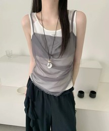 LYEON（リヨン）の「ドレープシアーキャミ×シアーショルダー切替タンクセット/レイヤード２点セット（キャミソール）」