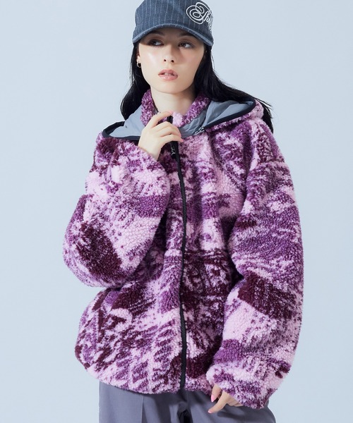 X-girl(エックスガール)の「BRUSHED COLLAGE GRAPHIC REVERSIBLE BOA BLOUSON(その他アウター・レディース・ベージュ/グレー/ピンク・S/M)」の3枚目の写真