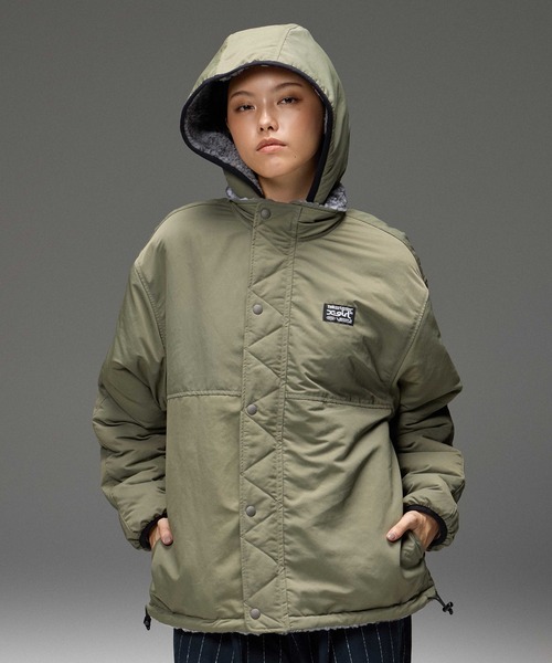 X-girl(エックスガール)の「BRUSHED COLLAGE GRAPHIC REVERSIBLE BOA BLOUSON(その他アウター・レディース・ベージュ/グレー/ピンク・S/M)」の10枚目の写真