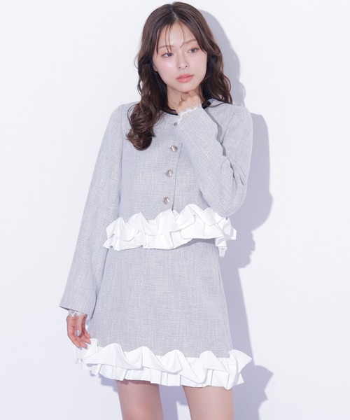 JILL by JILL STUART(ジルバイジルスチュアート)の「<セットアップ対応>ホイップフリルツイードジャケット(テーラードジャケット・レディース・ブラック/グレー・FREE)」の3枚目の写真