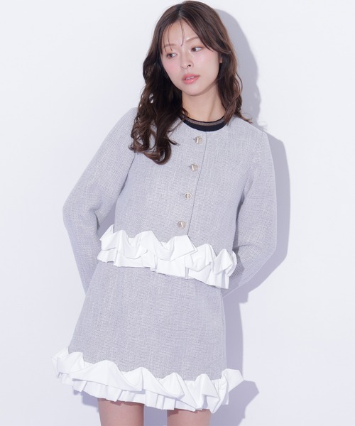 JILL by JILL STUART(ジルバイジルスチュアート)の「<セットアップ対応>ホイップフリルツイードジャケット(テーラードジャケット・レディース・ブラック/グレー・FREE)」の4枚目の写真
