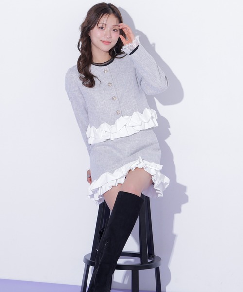 JILL by JILL STUART(ジルバイジルスチュアート)の「<セットアップ対応>ホイップフリルツイードジャケット(テーラードジャケット・レディース・ブラック/グレー・FREE)」の12枚目の写真