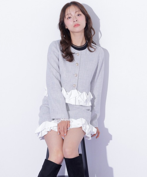 JILL by JILL STUART(ジルバイジルスチュアート)の「<セットアップ対応>ホイップフリルツイードジャケット(テーラードジャケット・レディース・ブラック/グレー・FREE)」の10枚目の写真