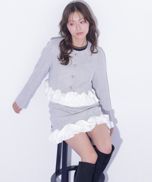 JILL by JILL STUART(ジルバイジルスチュアート)の「<セットアップ対応>ホイップフリルツイードジャケット(テーラードジャケット・レディース・ブラック/グレー・FREE)」の9枚目の写真