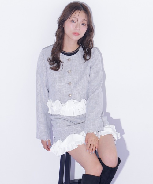 JILL by JILL STUART(ジルバイジルスチュアート)の「<セットアップ対応>ホイップフリルツイードジャケット(テーラードジャケット・レディース・ブラック/グレー・FREE)」の11枚目の写真