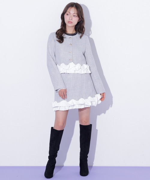 JILL by JILL STUART(ジルバイジルスチュアート)の「<セットアップ対応>ホイップフリルツイードジャケット(テーラードジャケット・レディース・ブラック/グレー・FREE)」の13枚目の写真
