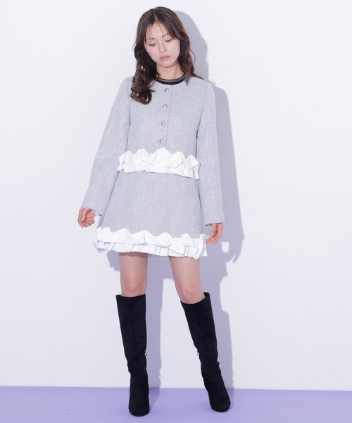 JILL by JILL STUART(ジルバイジルスチュアート)の「<セットアップ対応>ホイップフリルツイードジャケット(テーラードジャケット・レディース・ブラック/グレー・FREE)」の14枚目の写真