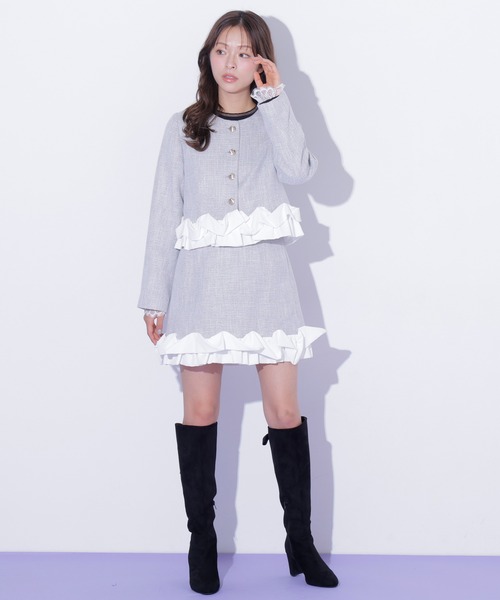 JILL by JILL STUART(ジルバイジルスチュアート)の「<セットアップ対応>ホイップフリルツイードジャケット(テーラードジャケット・レディース・ブラック/グレー・FREE)」の15枚目の写真
