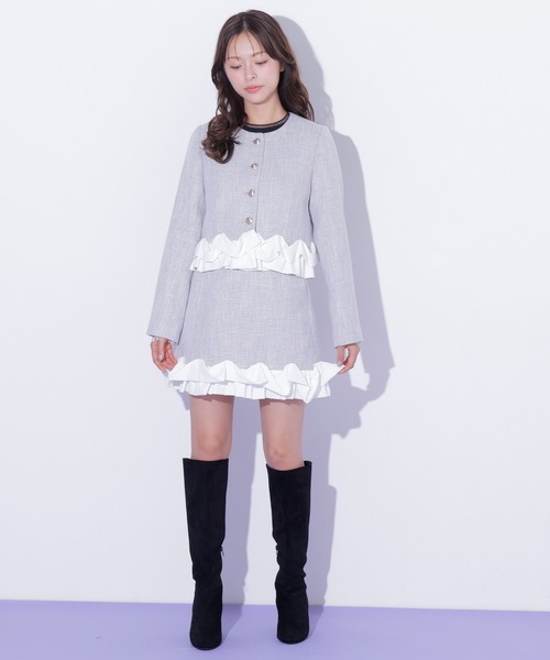 JILL by JILL STUART(ジルバイジルスチュアート)の「<セットアップ対応>ホイップフリルツイードジャケット(テーラードジャケット・レディース・ブラック/グレー・FREE)」の16枚目の写真