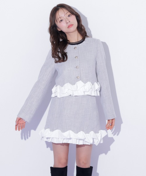 JILL by JILL STUART(ジルバイジルスチュアート)の「<セットアップ対応>ホイップフリルツイードジャケット(テーラードジャケット・レディース・ブラック/グレー・FREE)」の6枚目の写真