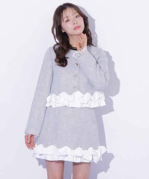 JILL by JILL STUART(ジルバイジルスチュアート)の「<セットアップ対応>ホイップフリルツイードジャケット(テーラードジャケット・レディース・ブラック/グレー・FREE)」の5枚目の写真