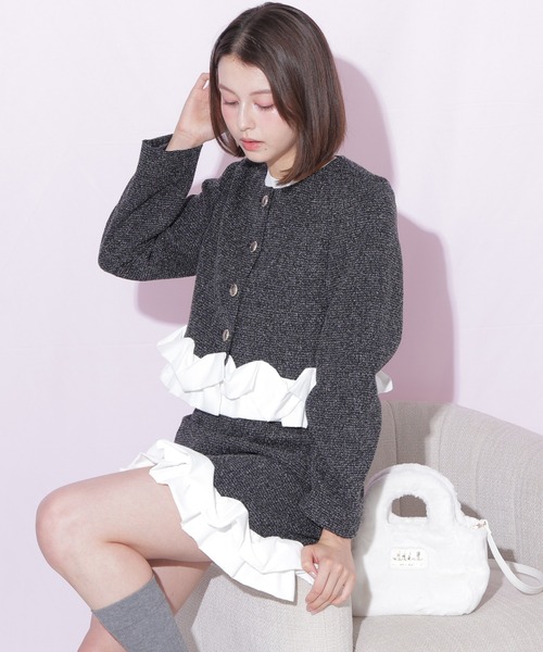 JILL by JILL STUART(ジルバイジルスチュアート)の「<セットアップ対応>ホイップフリルツイードジャケット(テーラードジャケット・レディース・ブラック/グレー・FREE)」の20枚目の写真