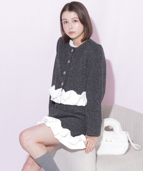 JILL by JILL STUART(ジルバイジルスチュアート)の「<セットアップ対応>ホイップフリルツイードジャケット(テーラードジャケット・レディース・ブラック/グレー・FREE)」の19枚目の写真