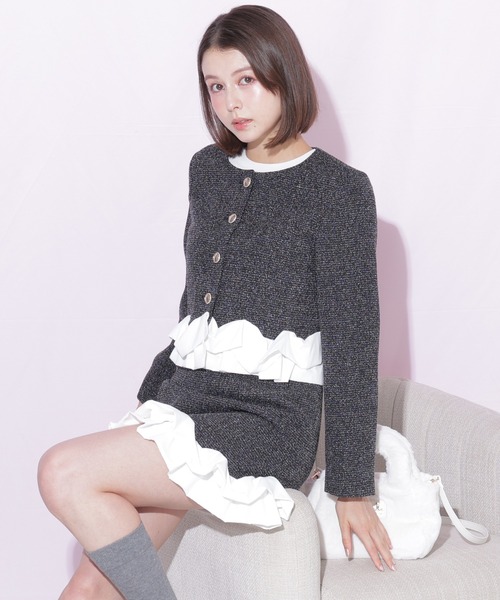 JILL by JILL STUART(ジルバイジルスチュアート)の「<セットアップ対応>ホイップフリルツイードジャケット(テーラードジャケット・レディース・ブラック/グレー・FREE)」の18枚目の写真