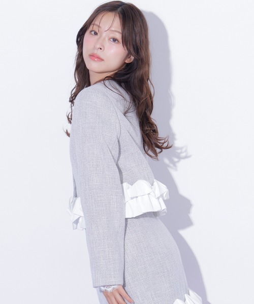 JILL by JILL STUART(ジルバイジルスチュアート)の「<セットアップ対応>ホイップフリルツイードジャケット(テーラードジャケット・レディース・ブラック/グレー・FREE)」の8枚目の写真