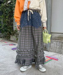 【HELLO.SANFRANCISCO】ラメデニムチェックリメイクスカート