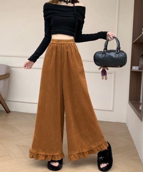 semplice(センプリチェ)の「秋冬 ゆったりフリルヘムコーデュロイワイドパンツ(その他パンツ・レディース・ベージュ/ブラウン/カーキ/ピンク/ブルー/グリーン/ボルドー/キャメル・F)」の6枚目の写真