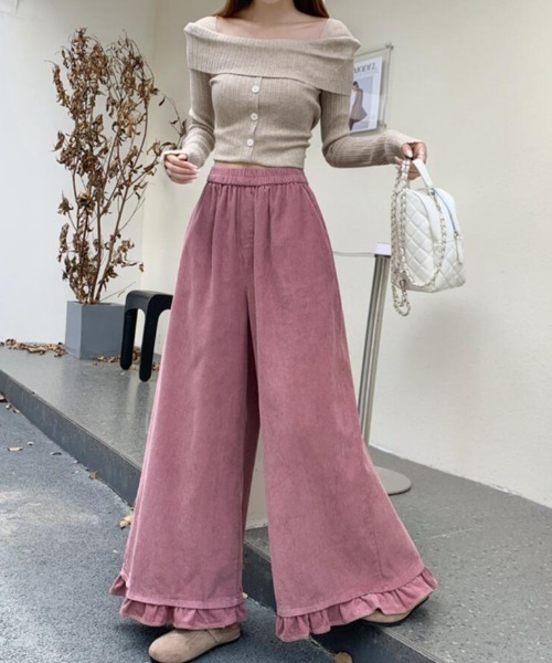 semplice(センプリチェ)の「秋冬 ゆったりフリルヘムコーデュロイワイドパンツ(その他パンツ・レディース・ベージュ/ブラウン/カーキ/ピンク/ブルー/グリーン/ボルドー/キャメル・F)」の7枚目の写真