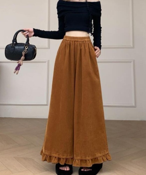 semplice(センプリチェ)の「秋冬 ゆったりフリルヘムコーデュロイワイドパンツ(その他パンツ・レディース・ベージュ/ブラウン/カーキ/ピンク/ブルー/グリーン/ボルドー/キャメル・F)」の18枚目の写真