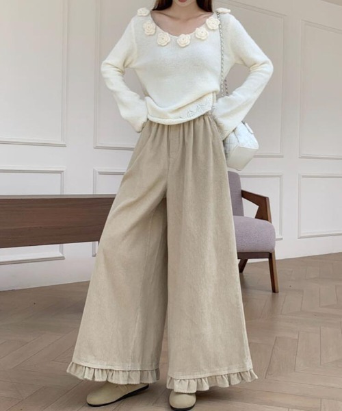 semplice(センプリチェ)の「秋冬 ゆったりフリルヘムコーデュロイワイドパンツ(その他パンツ・レディース・ベージュ/ブラウン/カーキ/ピンク/ブルー/グリーン/ボルドー/キャメル・F)」の10枚目の写真