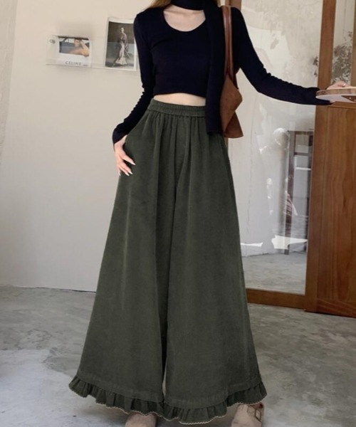 semplice(センプリチェ)の「秋冬 ゆったりフリルヘムコーデュロイワイドパンツ(その他パンツ・レディース・ベージュ/ブラウン/カーキ/ピンク/ブルー/グリーン/ボルドー/キャメル・F)」の22枚目の写真