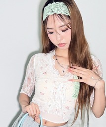 【レースアイレット】レースアップTシャツ