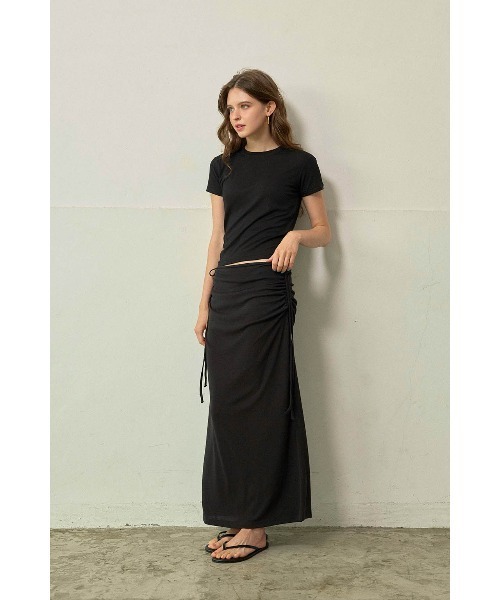 ALEXIA STAM(アリシアスタン)の「Side Drawstring Skirt /サイドスピンドルスカート(スカート・レディース・ブラウン/ブラウン系/ブラック・S/M)」の2枚目の写真