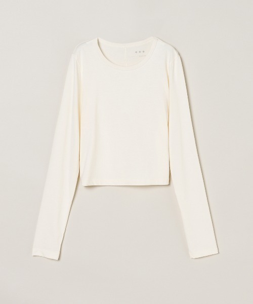 three dots(スリードッツ)の「スエードジャージー トゥーロングスリーブトップス(Tシャツ/カットソー・レディース・アイボリー/ブラック/ピンク系その他・SMALL/MEDIUM)」の1枚目の写真