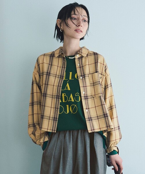 ANY(エニィ)の「フランネルチェックショートシャツ(シャツ/ブラウス・レディース・黄土色系3・X-LARGE)」の1枚目の写真