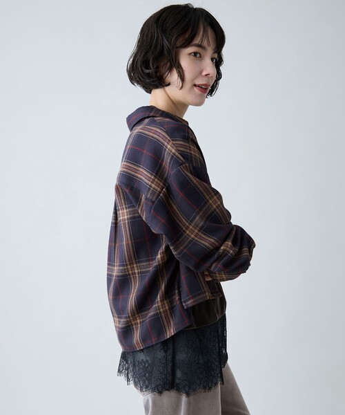 ANY(エニィ)の「フランネルチェックショートシャツ(シャツ/ブラウス・レディース・黄土色系3・X-LARGE)」の3枚目の写真