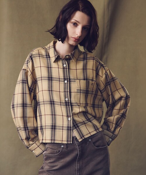 ANY(エニィ)の「フランネルチェックショートシャツ(シャツ/ブラウス・レディース・黄土色系3・X-LARGE)」の10枚目の写真