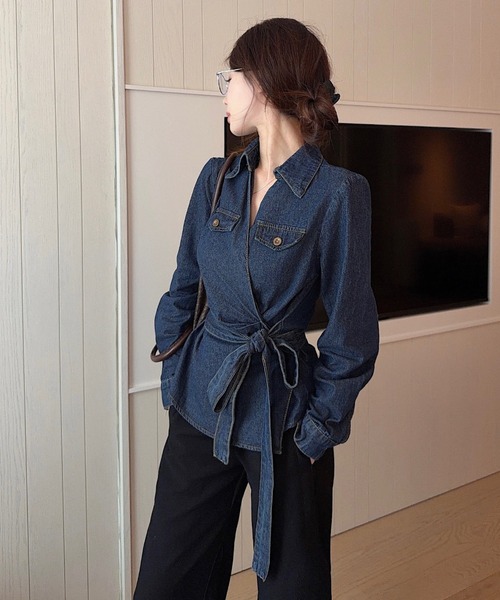 FAVORITO(ファヴォリート)の「リボンデニムトップス(その他トップス・レディース・ブルー・S/M/L)」の6枚目の写真