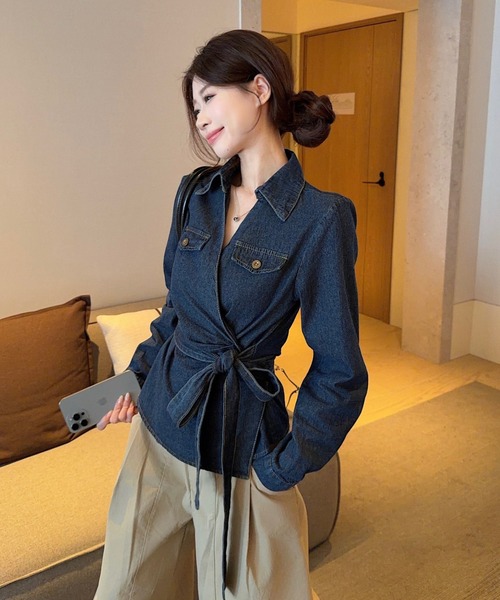 FAVORITO(ファヴォリート)の「リボンデニムトップス(その他トップス・レディース・ブルー・S/M/L)」の7枚目の写真