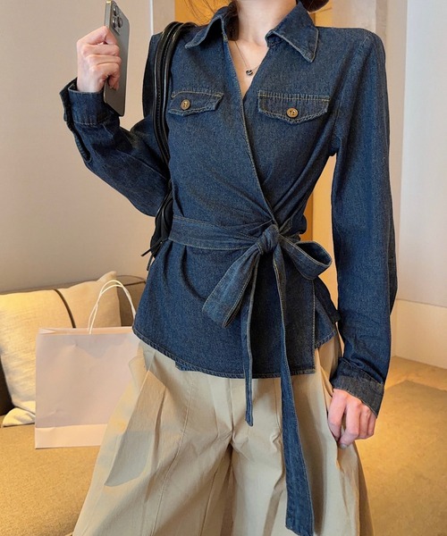 FAVORITO(ファヴォリート)の「リボンデニムトップス(その他トップス・レディース・ブルー・S/M/L)」の4枚目の写真