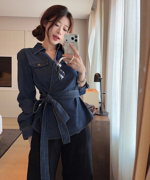FAVORITO(ファヴォリート)の「リボンデニムトップス(その他トップス・レディース・ブルー・S/M/L)」の5枚目の写真