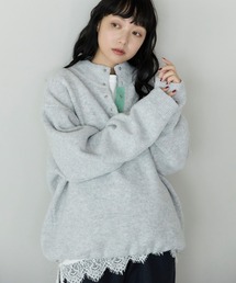 裾ドロスト配色ハイネックプルオーバー