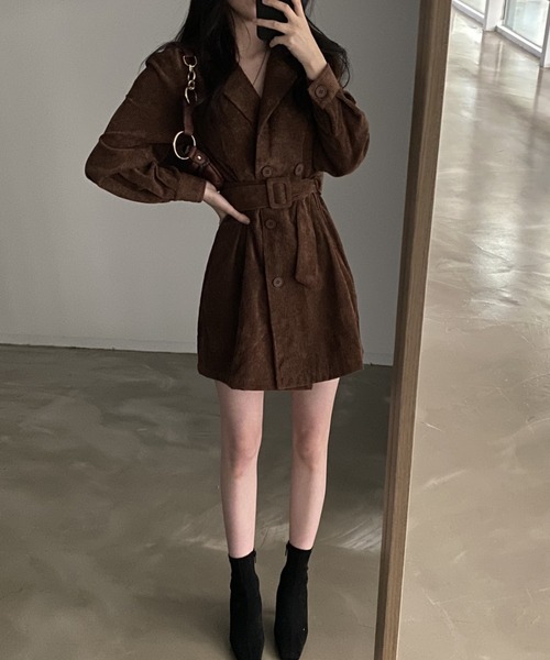 YUGA(ユーガ)の「YUGA_YGMC Korean-style Corduroy dress with a belt(ワンピース・レディース・ブラック/ブラウン・FREE)」の10枚目の写真