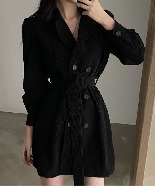 YUGA(ユーガ)の「YUGA_YGMC Korean-style Corduroy dress with a belt(ワンピース・レディース・ブラック/ブラウン・FREE)」の5枚目の写真