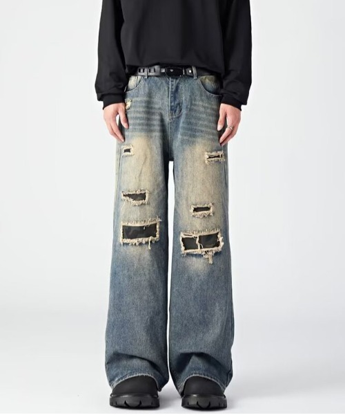 DOUBLE STEAL(ダブルスティール)の「DSクラッシュワイドデニムパンツ(デニムパンツ・メンズ・ブルー・SMALL/MEDIUM/LARGE/X-LARGE)」の2枚目の写真
