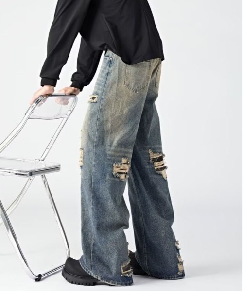 DOUBLE STEAL(ダブルスティール)の「DSクラッシュワイドデニムパンツ(デニムパンツ・メンズ・ブルー・SMALL/MEDIUM/LARGE/X-LARGE)」の3枚目の写真