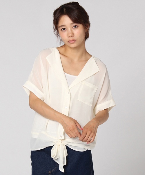 Pageboy ページボーイ の ノーカラー裾結び シャツ ブラウス Wear
