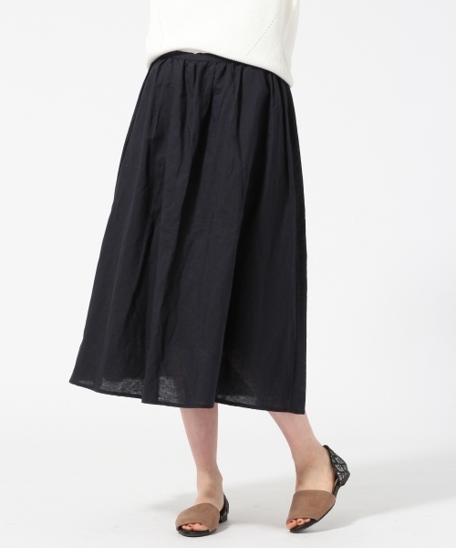 GLOBAL WORK（グローバルワーク）の「リネンコンギャザースカート/745554（スカート・レディース・グリーン/ホワイト/ブルー/ネイビー・MEDIUM/LARGE）」の4枚目の写真