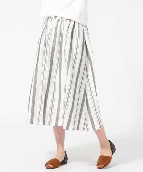 GLOBAL WORK（グローバルワーク）の「リネンコンギャザースカート/745554（スカート・レディース・グリーン/ホワイト/ブルー/ネイビー・MEDIUM/LARGE）」の2枚目の写真