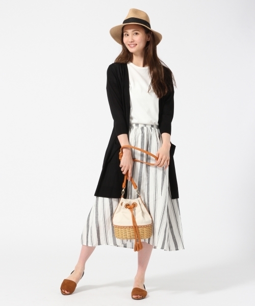 GLOBAL WORK（グローバルワーク）の「リネンコンギャザースカート/745554（スカート・レディース・グリーン/ホワイト/ブルー/ネイビー・MEDIUM/LARGE）」の5枚目の写真