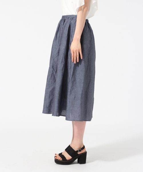 GLOBAL WORK（グローバルワーク）の「リネンコンギャザースカート/745554（スカート・レディース・グリーン/ホワイト/ブルー/ネイビー・MEDIUM/LARGE）」の7枚目の写真