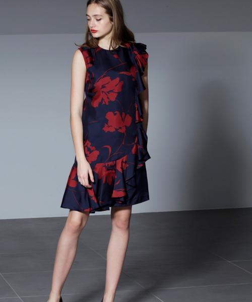 Grace Continental グレースコンチネンタル の シルクプリントラッフルワンピース ドレス Wear