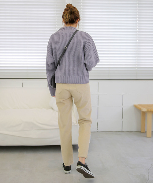 select MOCA（セレクトモカ）の「柔らかいペールカラーで春先まで使える◆ケーブル透かし編み長袖リブハイネックニット（ニット/セーター・レディース・オフホワイト/ピンク/ブルーグレー・FREE）」の7枚目の写真