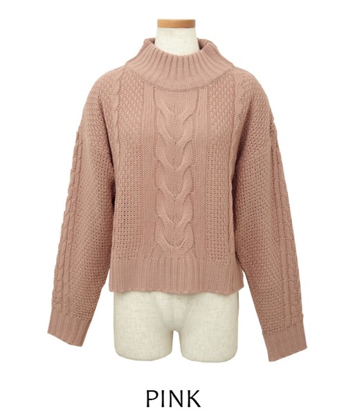 select MOCA（セレクトモカ）の「柔らかいペールカラーで春先まで使える◆ケーブル透かし編み長袖リブハイネックニット（ニット/セーター・レディース・オフホワイト/ピンク/ブルーグレー・FREE）」の18枚目の写真