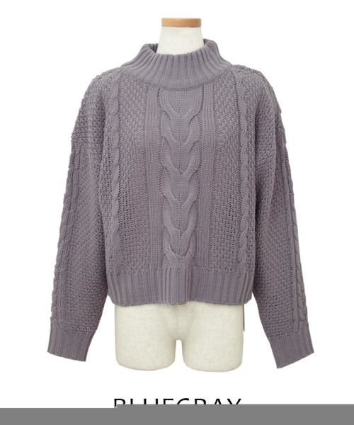 select MOCA（セレクトモカ）の「柔らかいペールカラーで春先まで使える◆ケーブル透かし編み長袖リブハイネックニット（ニット/セーター・レディース・オフホワイト/ピンク/ブルーグレー・FREE）」の19枚目の写真